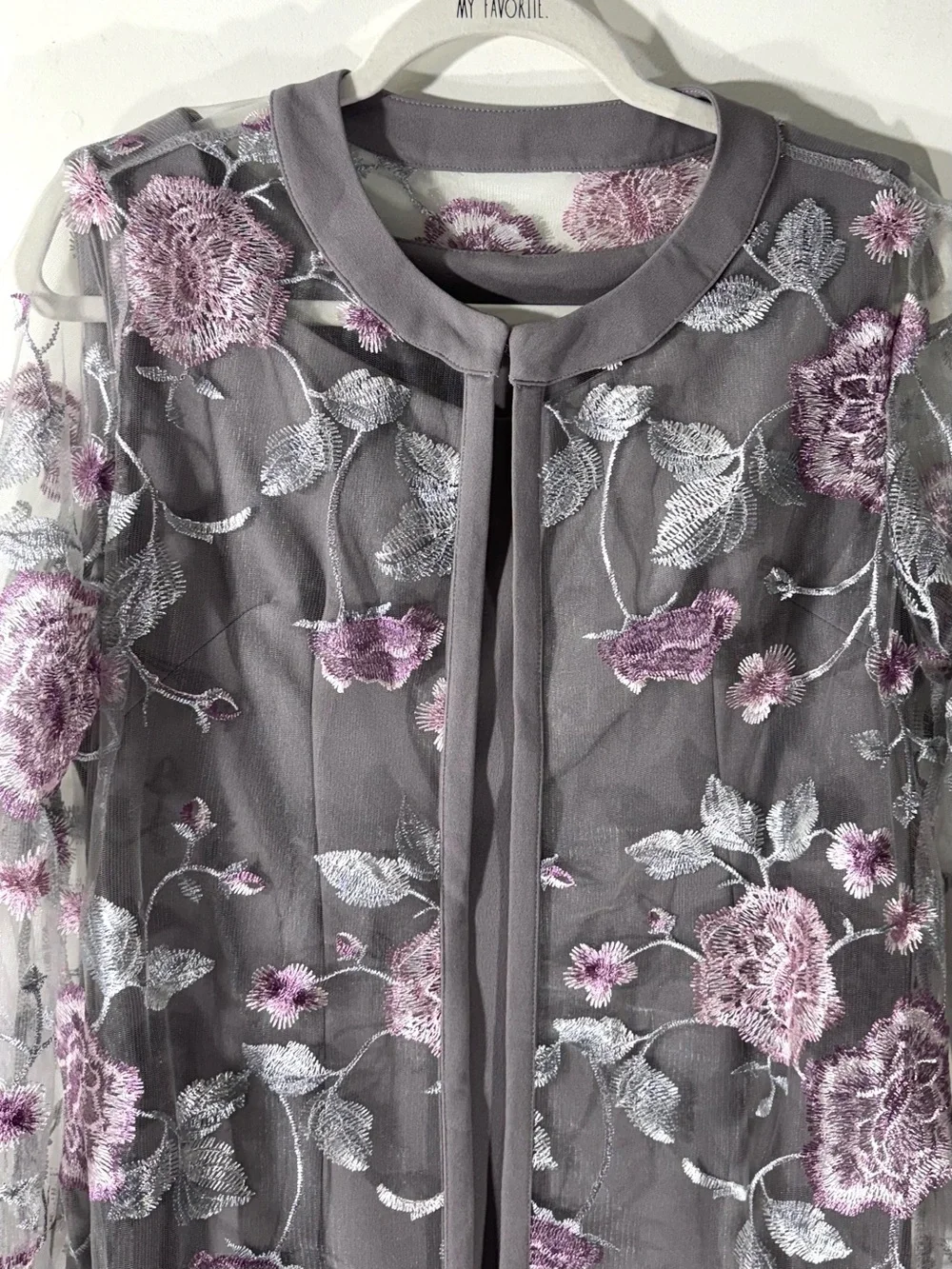 Embroidered Midi Dress And Jacket Sz Large wedding guest tea party gray pink